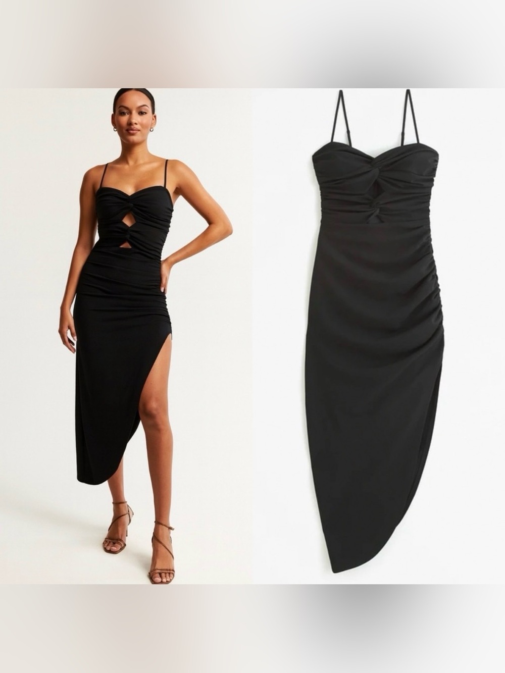 Abercrombie Ruched Front Cutout Asymmetrical Midi Dress